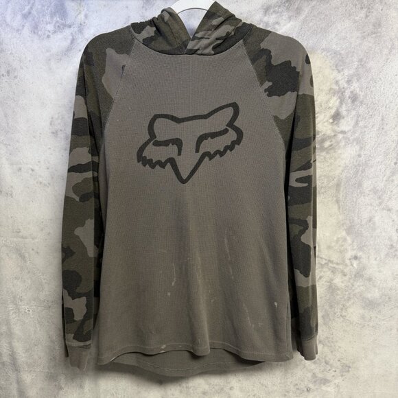 Fox Racing Hoodie Sweatshirt Mens Medium 19x25.5 Gray Camouflage Thermal - Picture 1 of 12